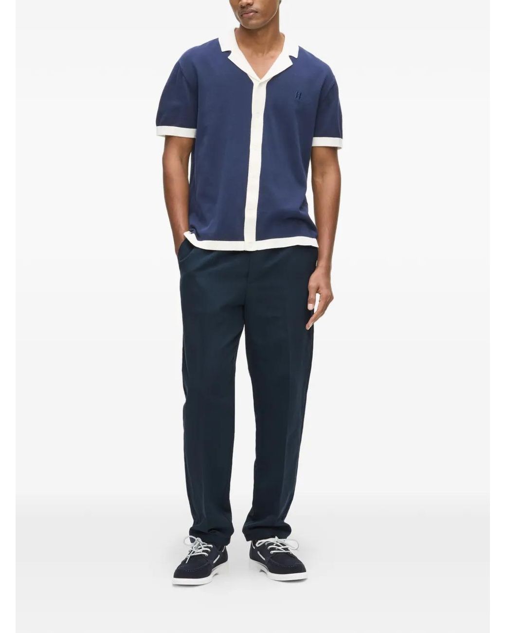 Karl Lagerfeld Blue Elasticated Linen Pants for men