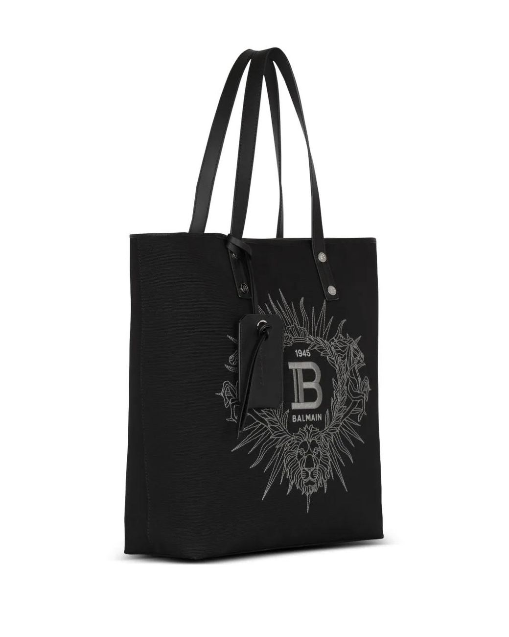 Balmain Black Embroidered Varsity Logo Tote Bag for men