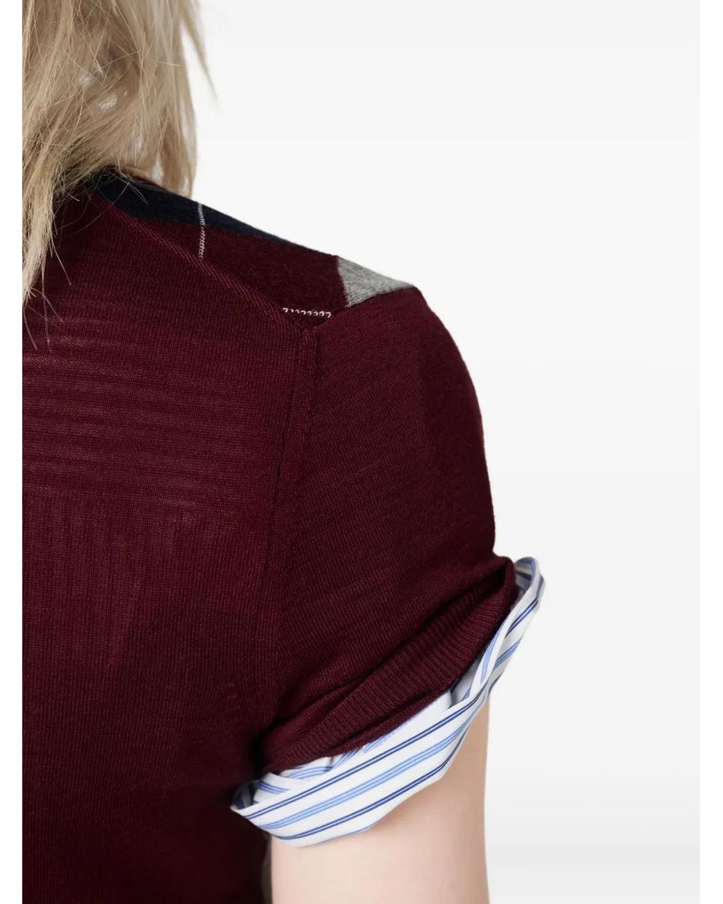 Miu Miu Red Argyle Intarsia-Knit Polo Shirt