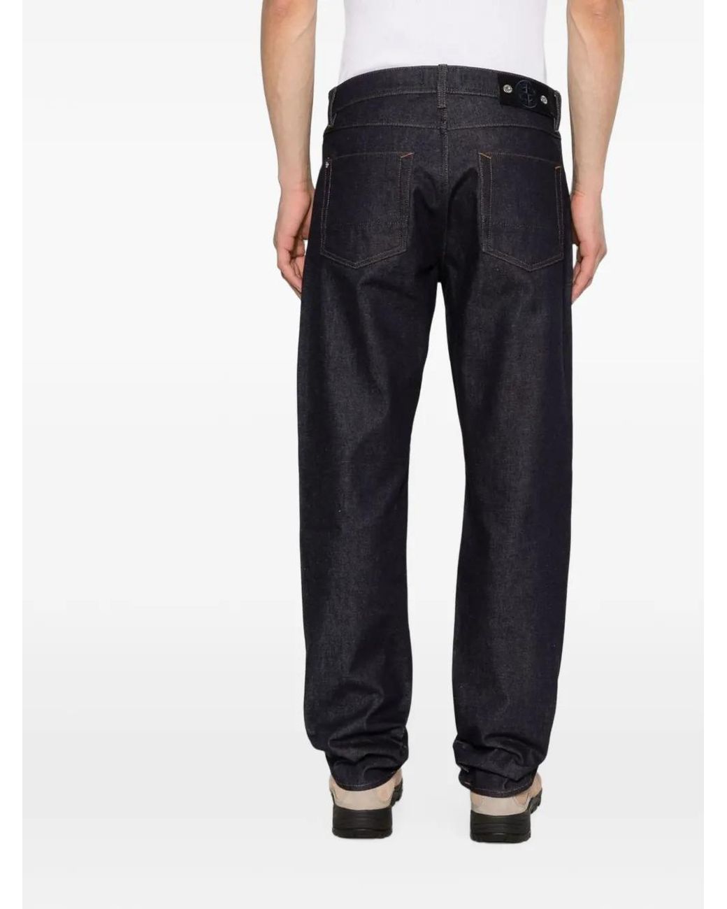 Stone Island Black Logo-Patch Straight-Leg Jeans for men