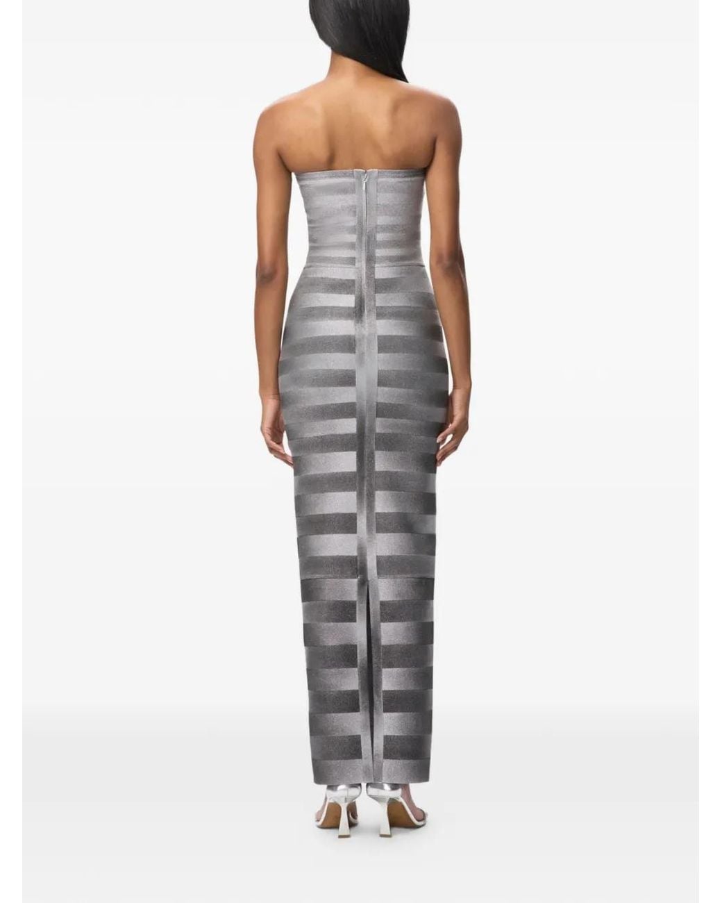 Hervé Léger White Striped Strapless Dress