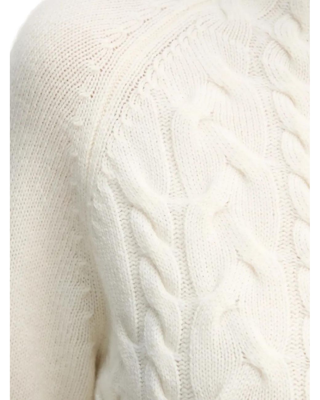 Benetton White Cable-Knit Roll-Neck Sweater