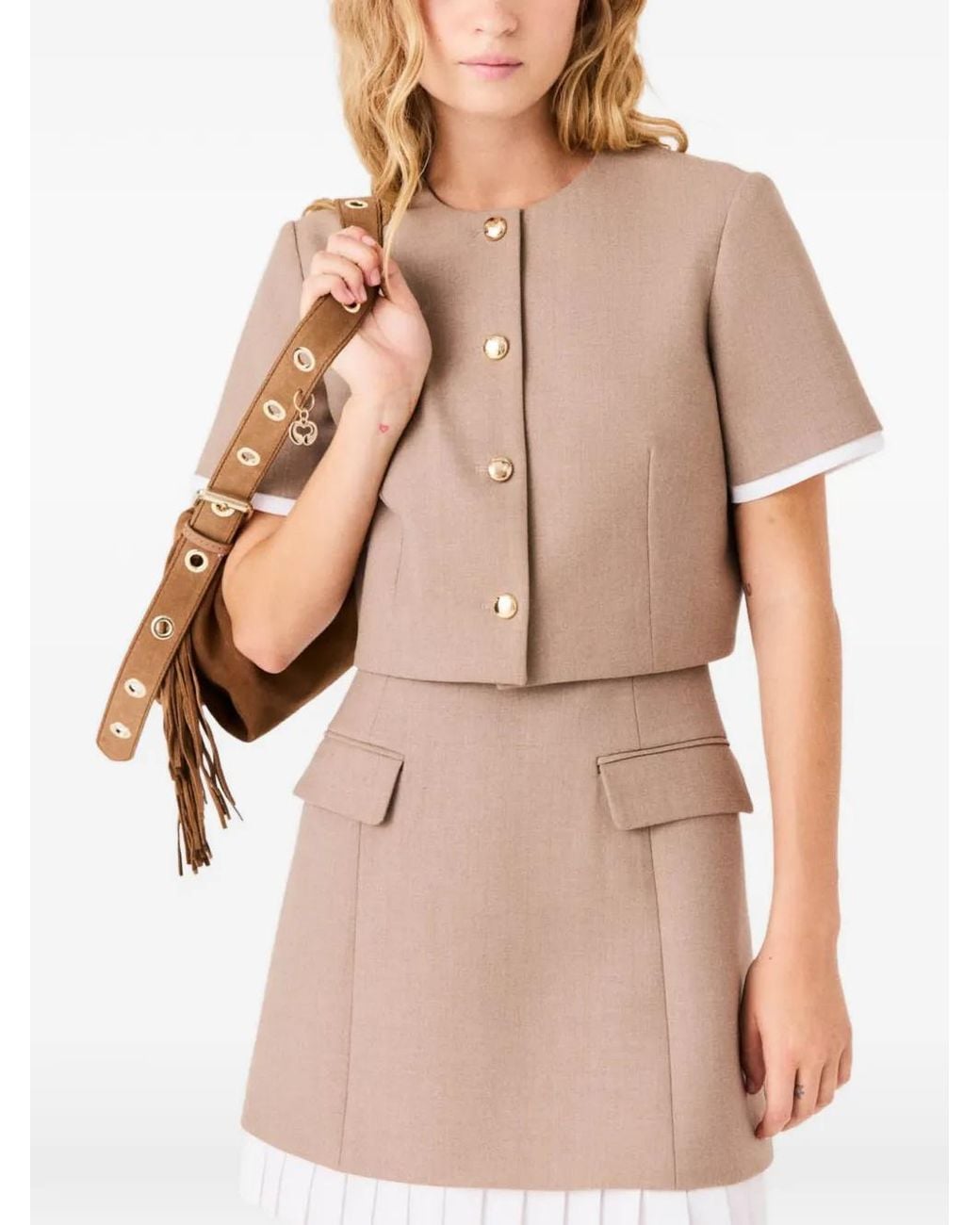 Maje Pink Pleated Button-Up Mini Dress