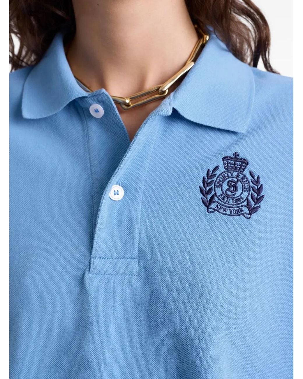 Sporty & Rich Blue H&W Crest Embroidered Polo Shirt