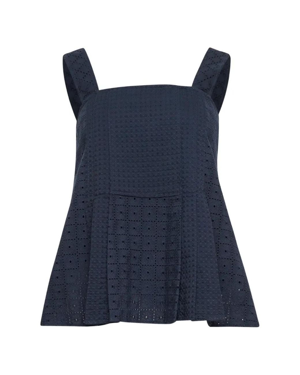 3.1 Phillip Lim Blue Broderie-Anglaise Pleated Top