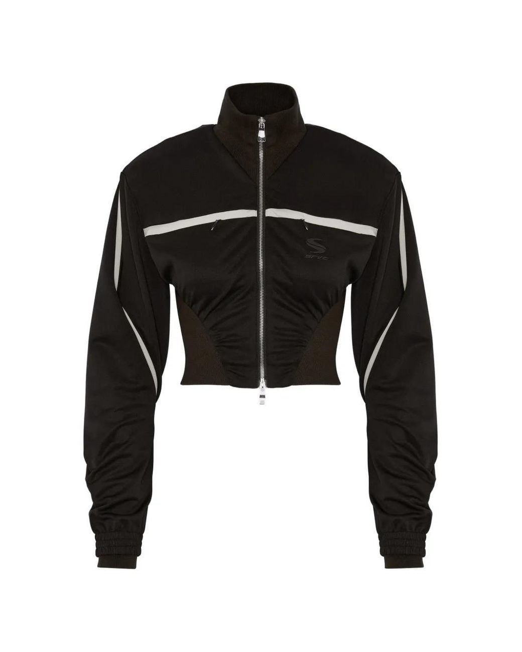 SRVC Studio Black Dbl Ruched Cropped Track Jacket