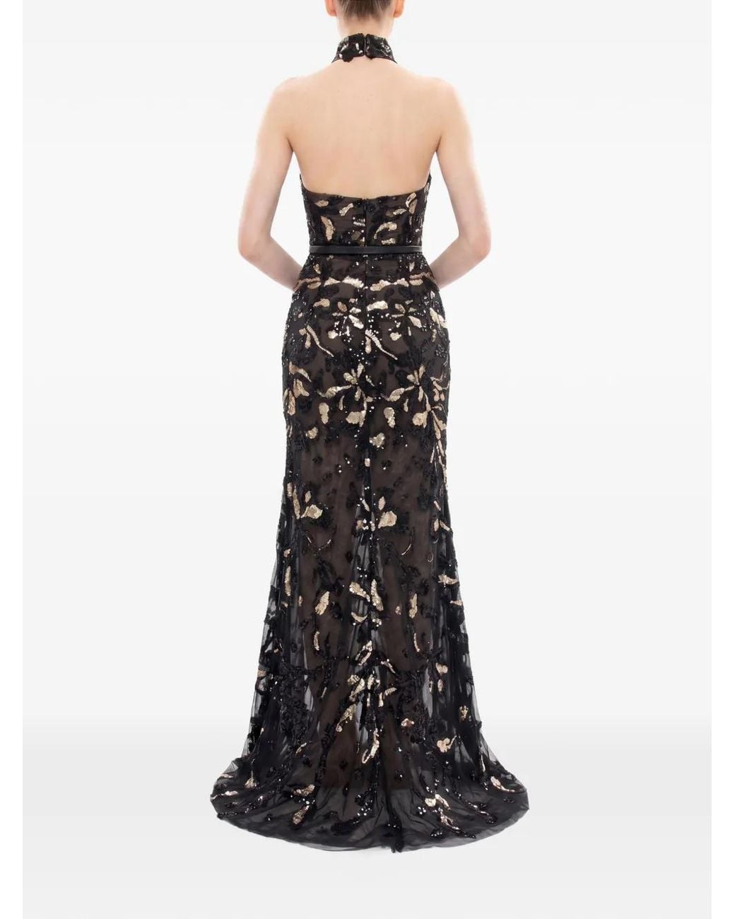 Saiid Kobeisy White Halter-Neck Embroidered Tulle Maxi Dress
