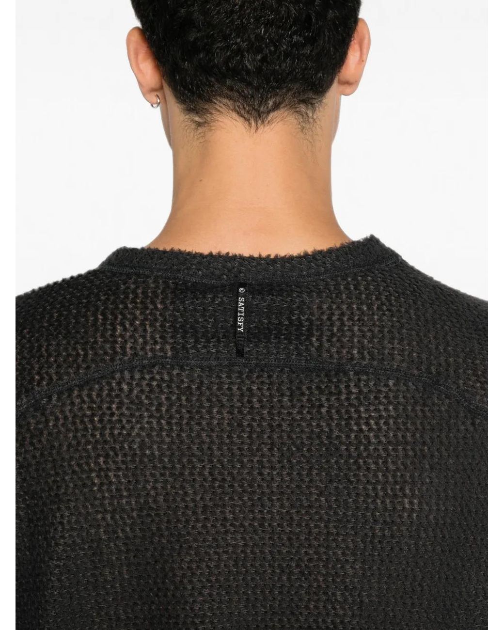 Satisfy Black Waffle-Knit Raglan-Sleeve Sweater for men
