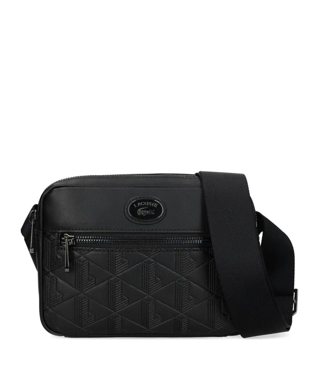 【LACOSTE】NOMOGRAMME Flap Messenger Bag_NU4838M (BLACK) Unisex Monogram Leather Flap Close Satchel - Bags - New In