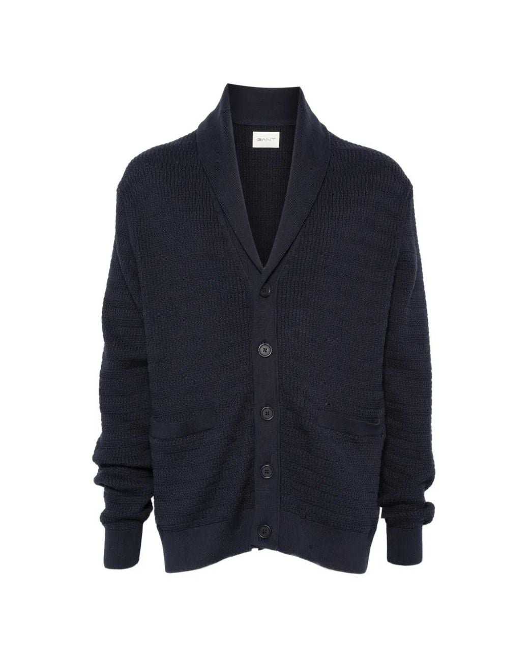 Gant Blue Shawl-Collar Waffle-Knit Cardigan for men