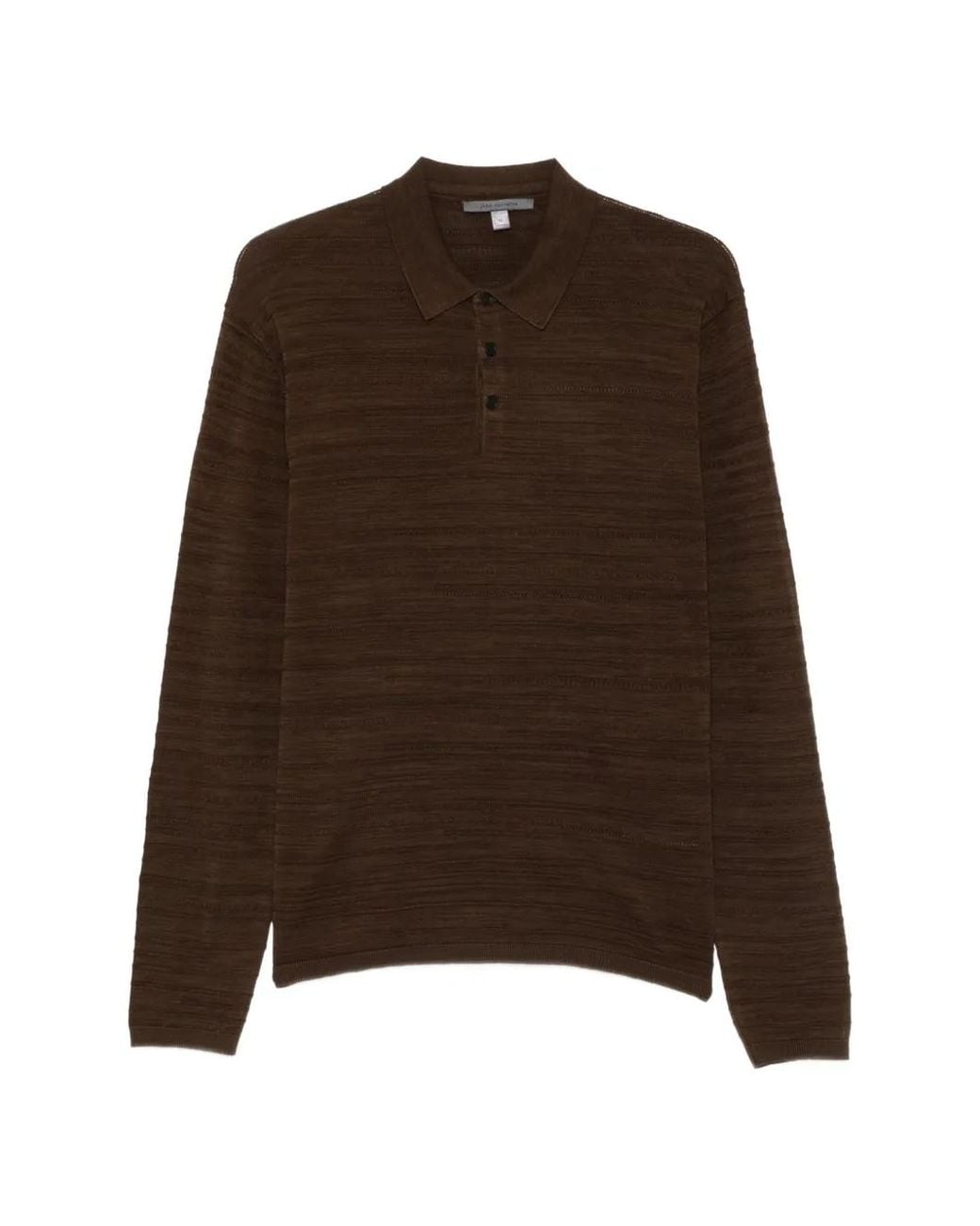 John Varvatos Brown Textured Long-Sleeve Polo Shirt for men