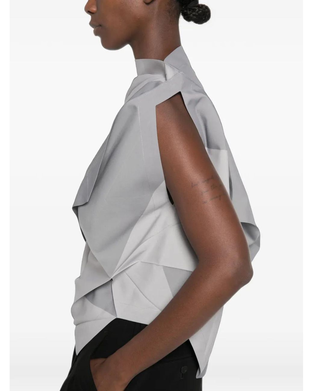 Issey Miyake Gray Origami-Pleated Geometric-Print Top