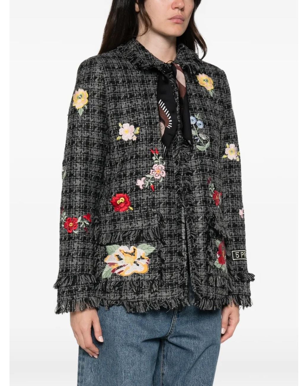 5 PROGRESS Gray Veste En Tweed À Broderies