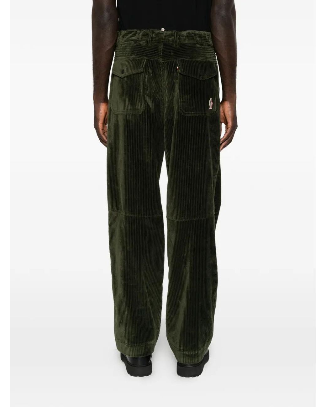 Moncler Black Corduroy Logo-Patch Trousers for men