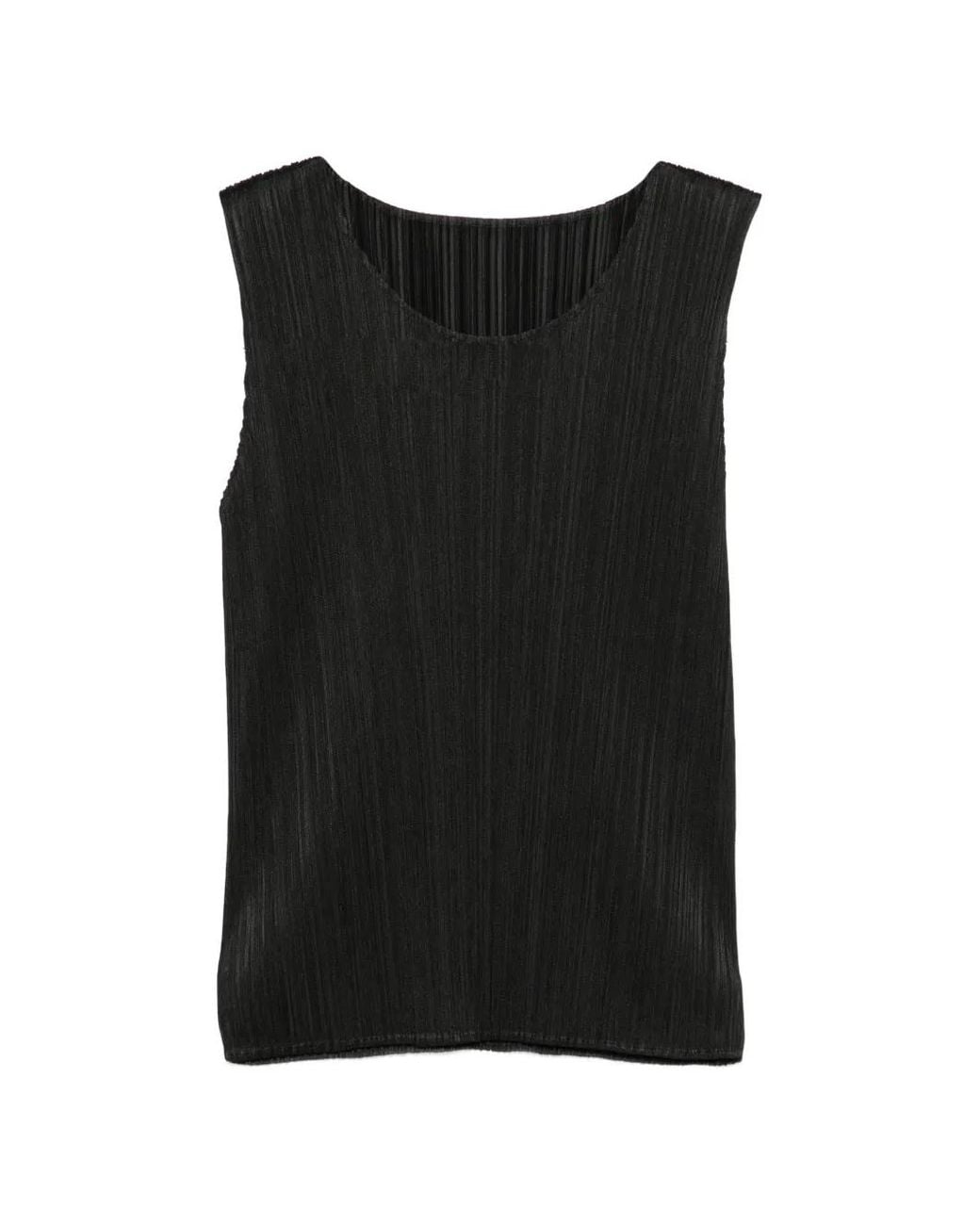 Pleats Please Issey Miyake Black Pleated Sleeveless Top