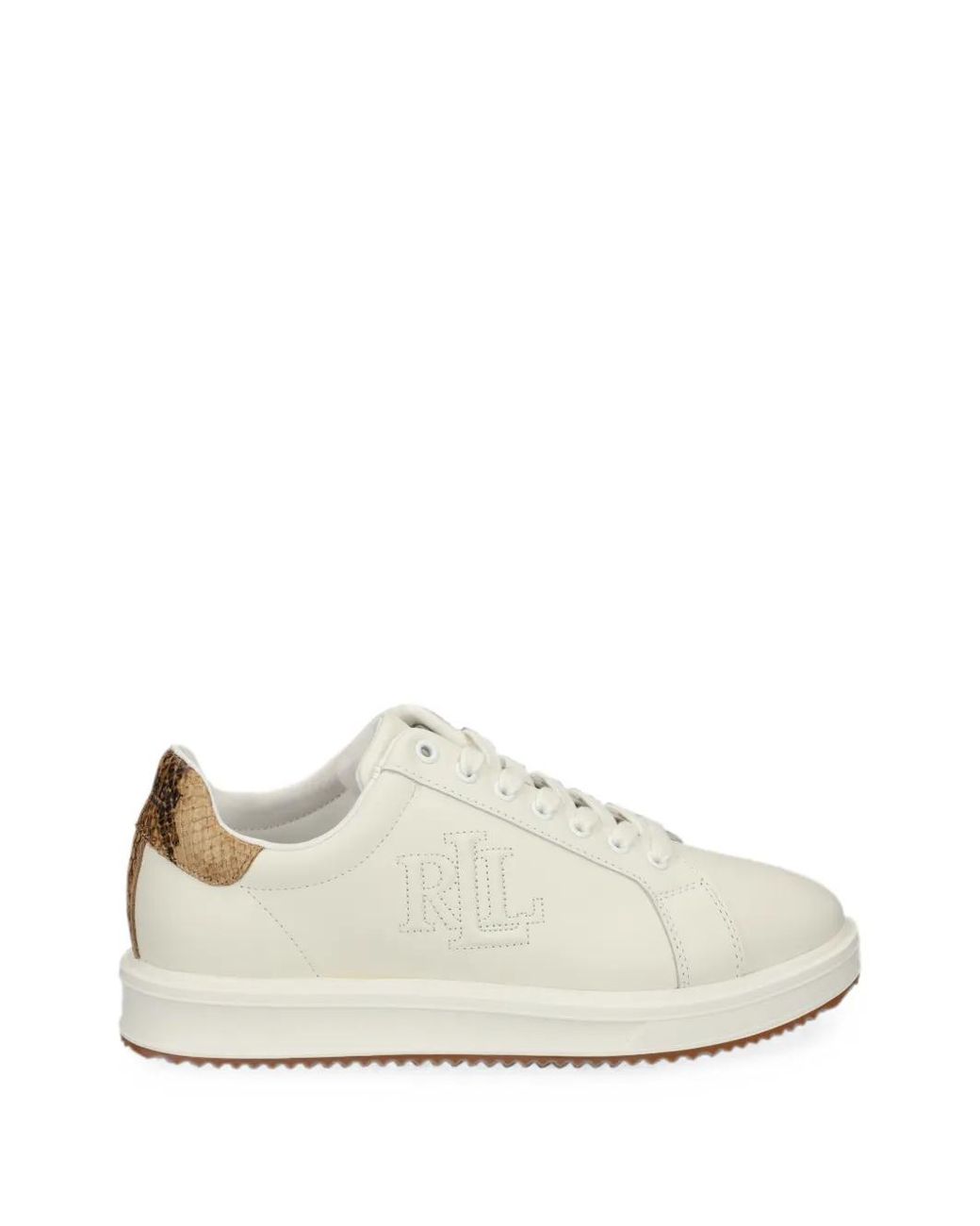 Ralph Lauren White Ainsley Snakeskin-Effect Logo-Embroidered Sneakers