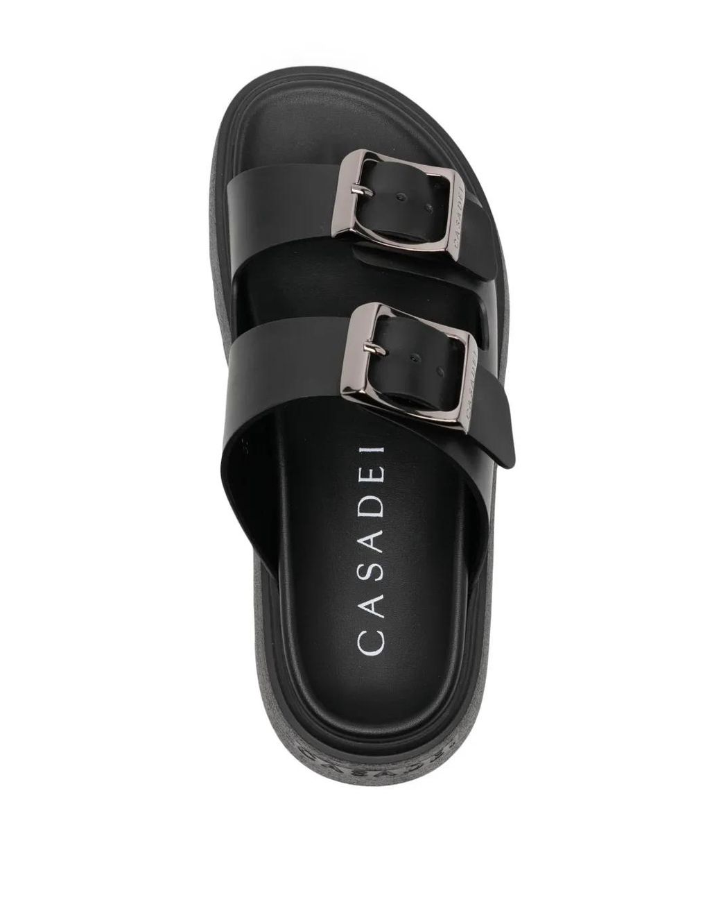 Casadei Black Florence Double-Strap Chunky-Sole Sandals