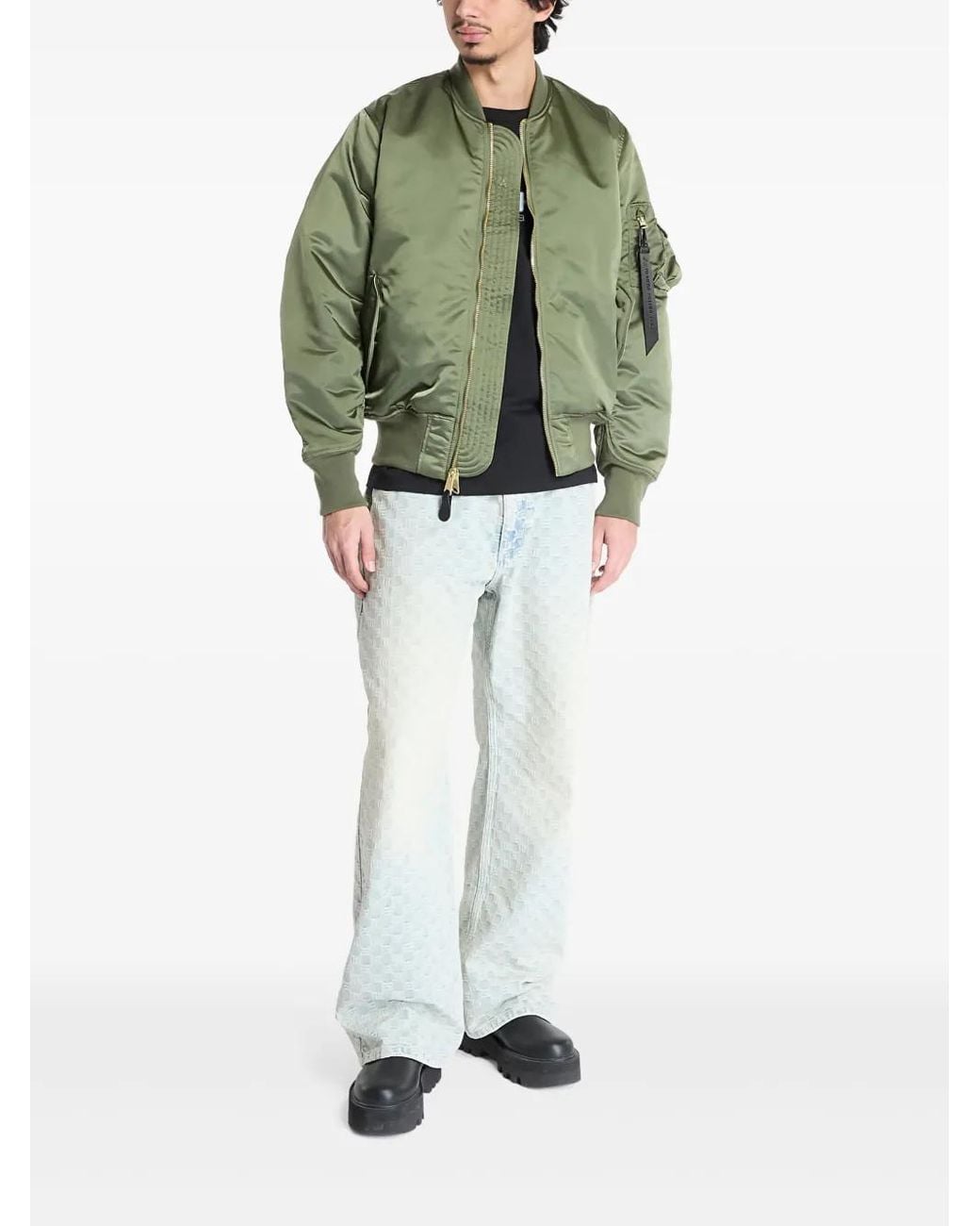 Alpha Industries Green Zip-Up Bomber Jacket for men