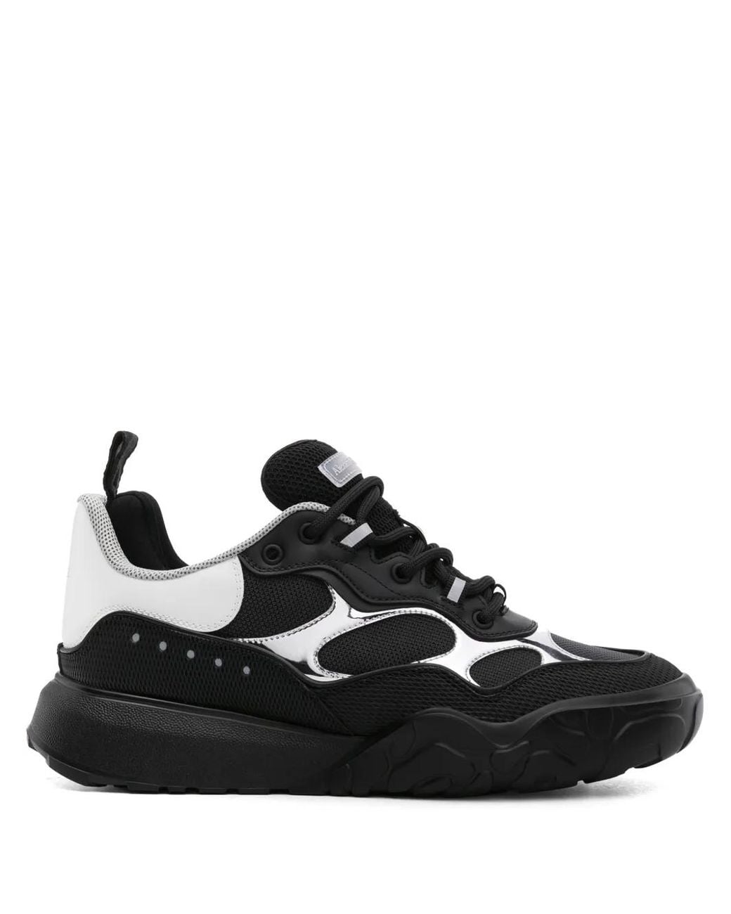 McQueen Black Lace-Up Panelled Sneakers for men