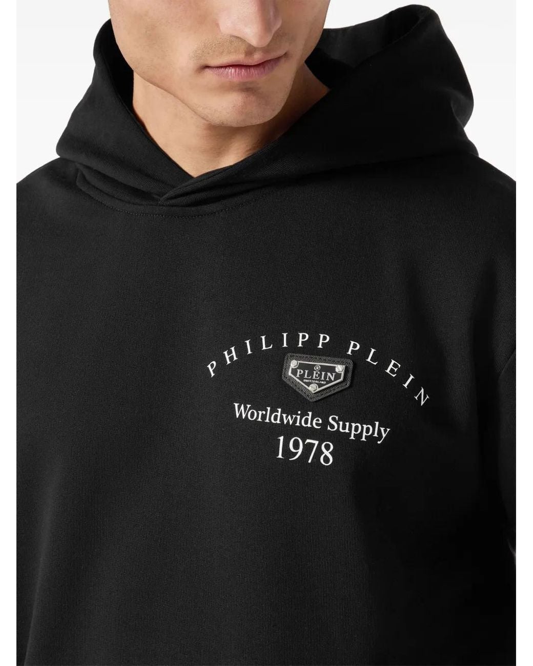Philipp Plein Black Logo-Plaque Hoodie for men