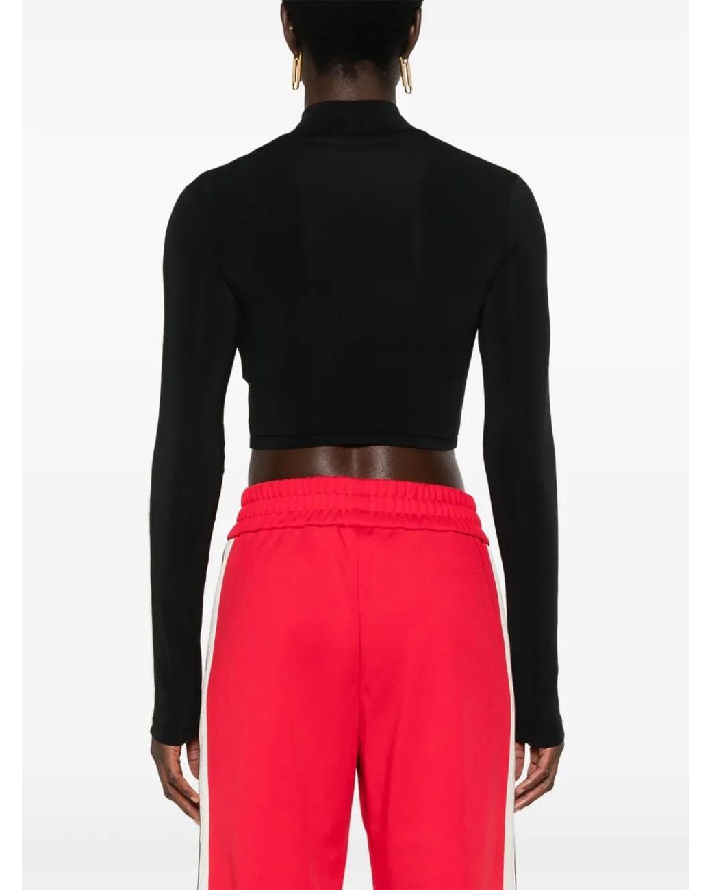 Palm Angels Black Embroidered-Logo Cropped Top