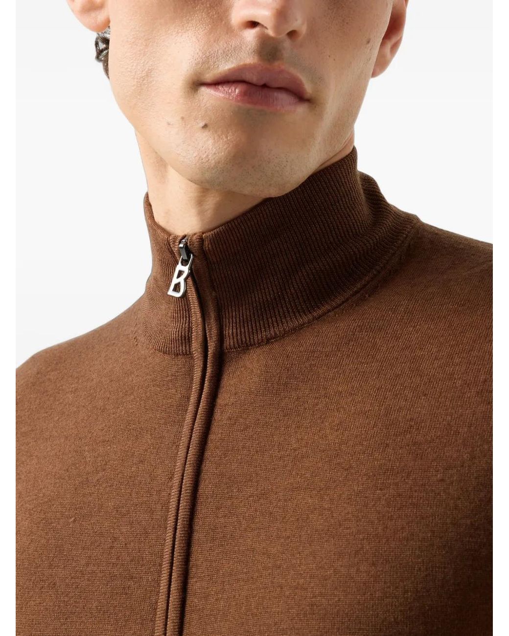 Bogner Brown Ouri Merino Wool Zip-Up Sweater for men