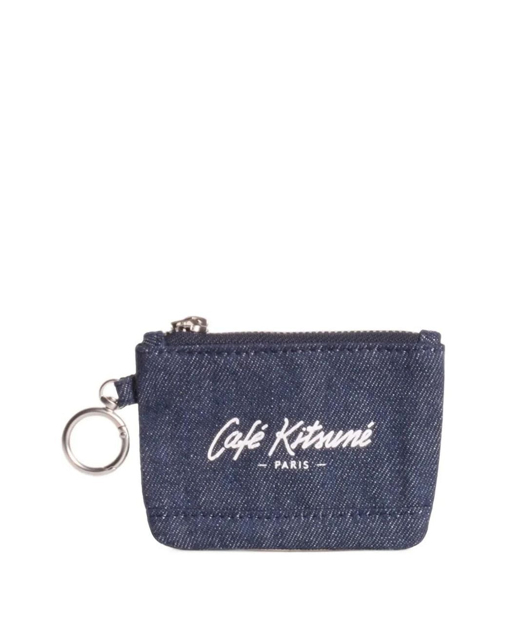 Café Kitsuné Blue Logo-Print Denim Coin Pouch