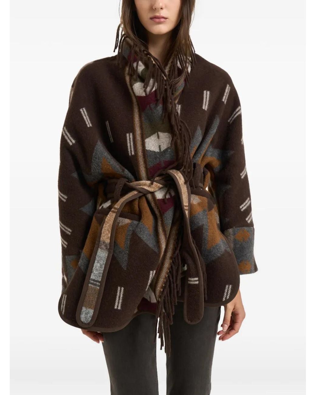 Bazar Deluxe Brown Veste Frangée À Motif Géométrique