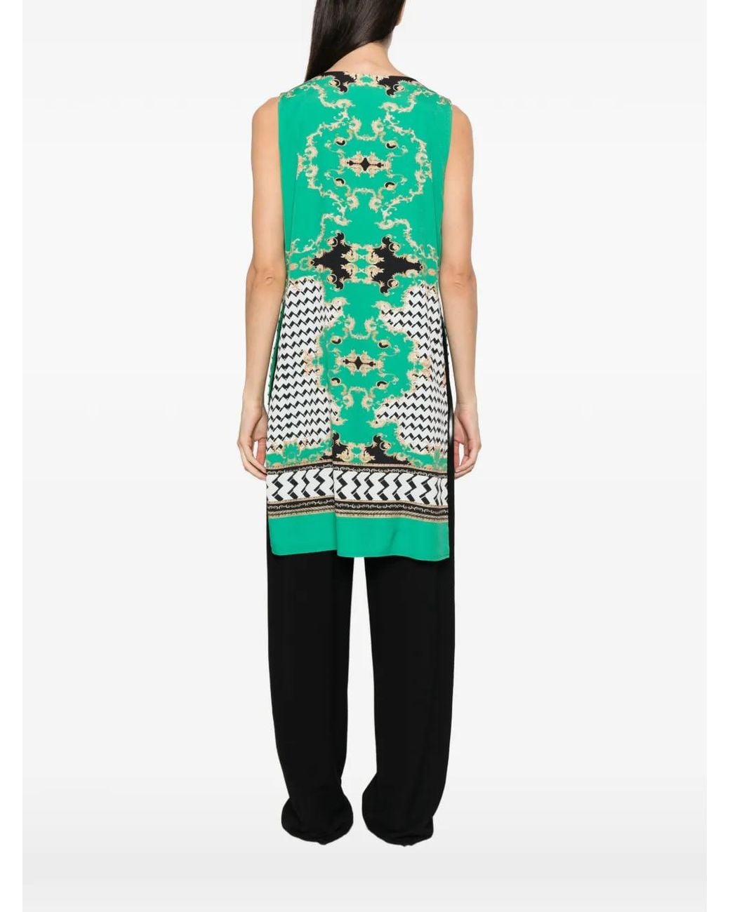 Twinset Green Bead-Embellished Baroque-Print Top