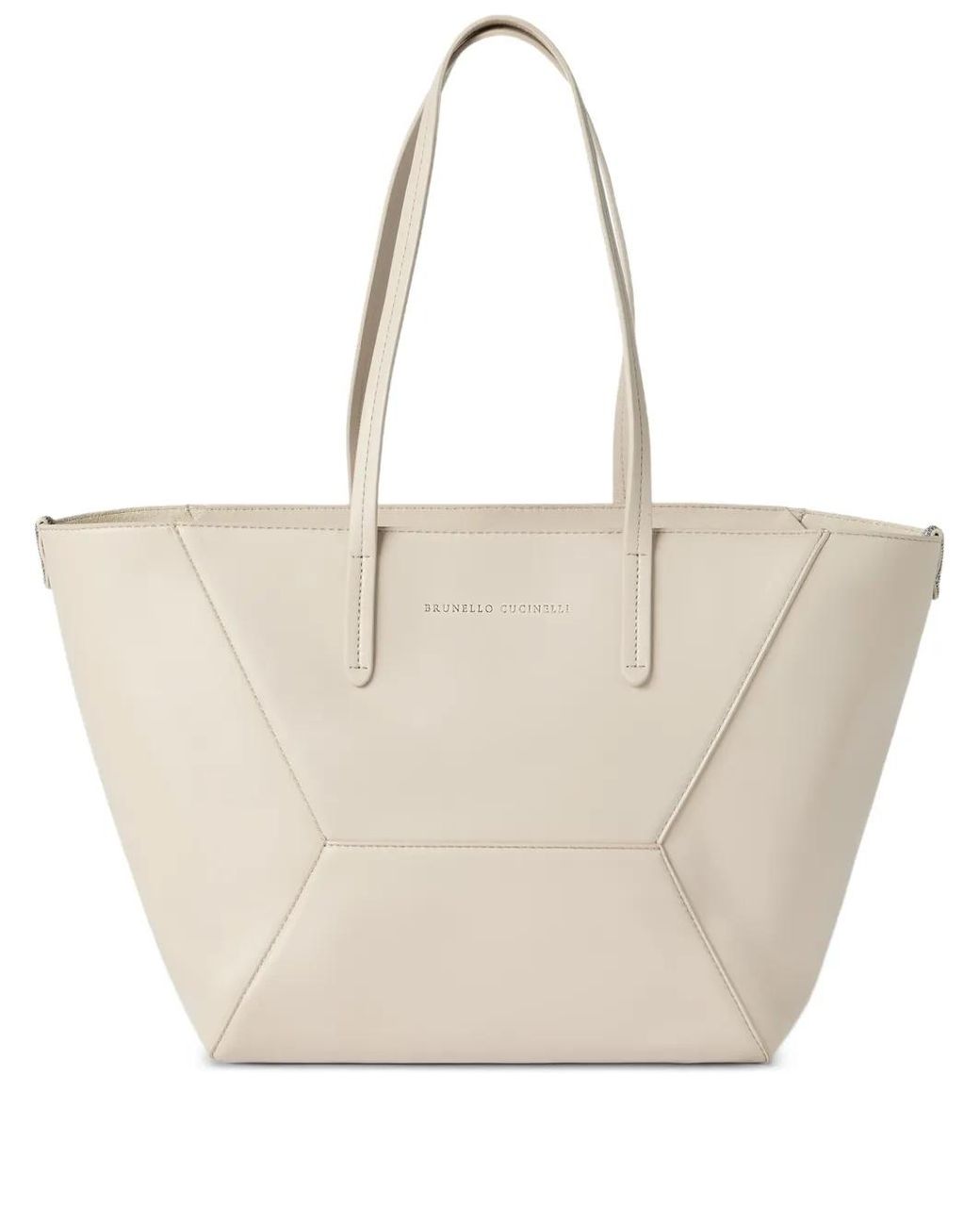 Brunello Cucinelli Natural Geometric-Panel Leather Shoulder Bag