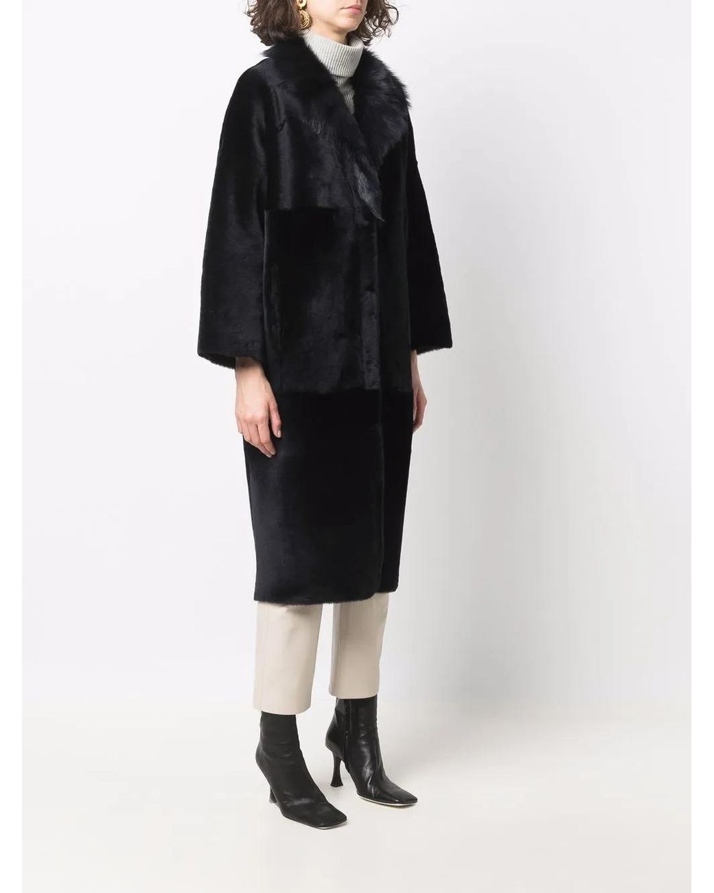 Liska Black Single-Breasted Shearling Coat