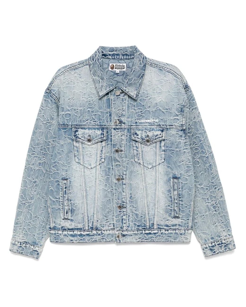 A Bathing Ape Blue Logo-Embroidered Denim Jacket for men