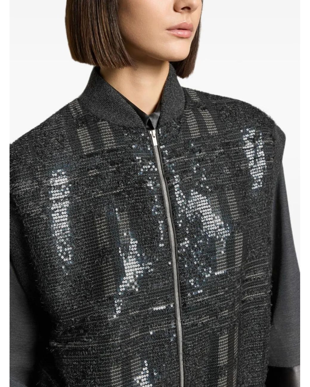 Peserico Black Sequin-Embellished Sleeveless Jacket