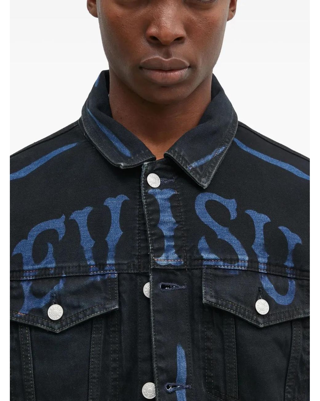 Evisu Blue Buttoned Graphic Jacket for men