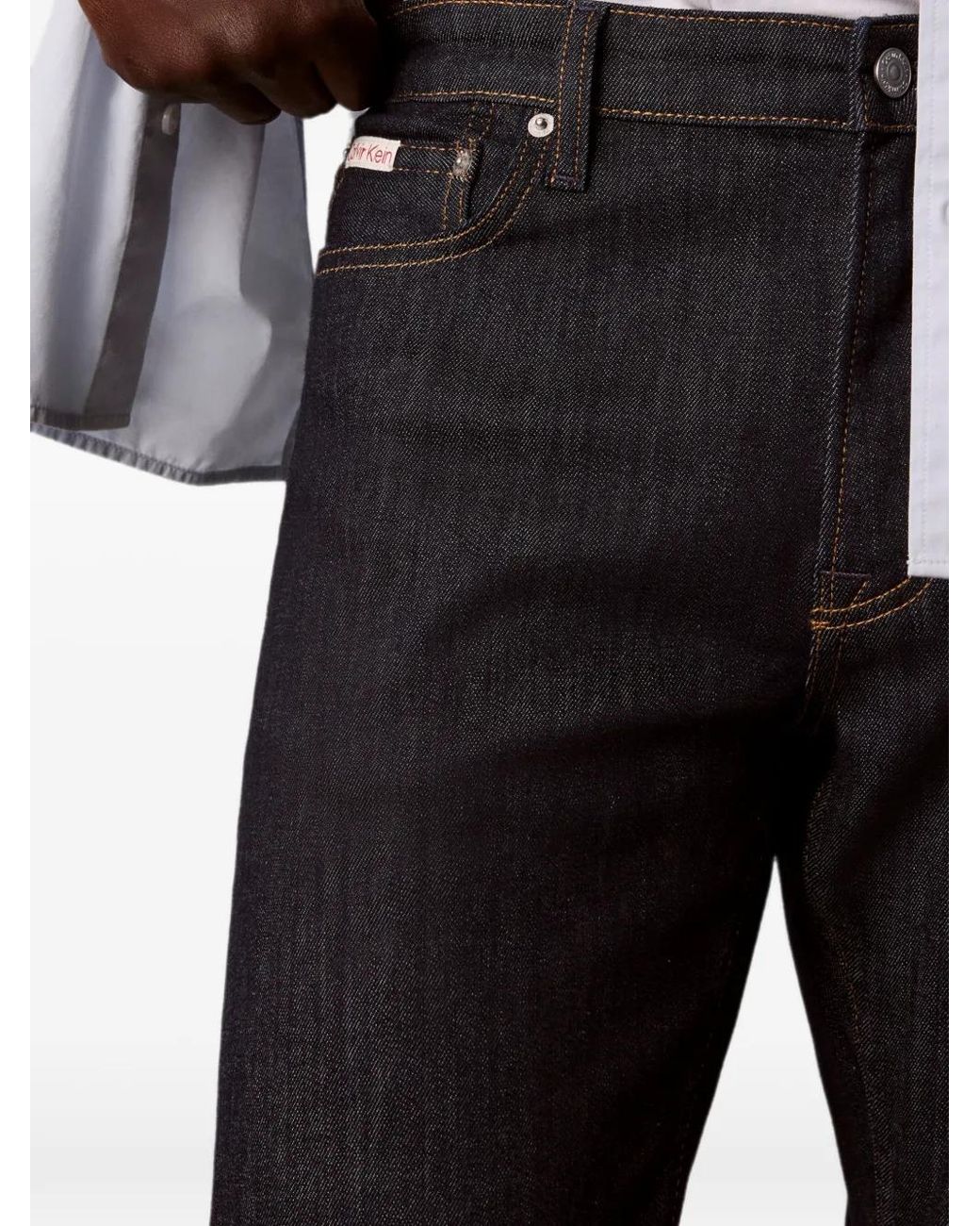 Calvin Klein Blue Logo-Patch Straight-Leg Jeans for men