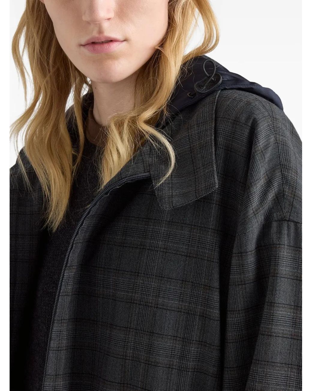 Prada Black Prince Of Wales Checked Wool Jacket