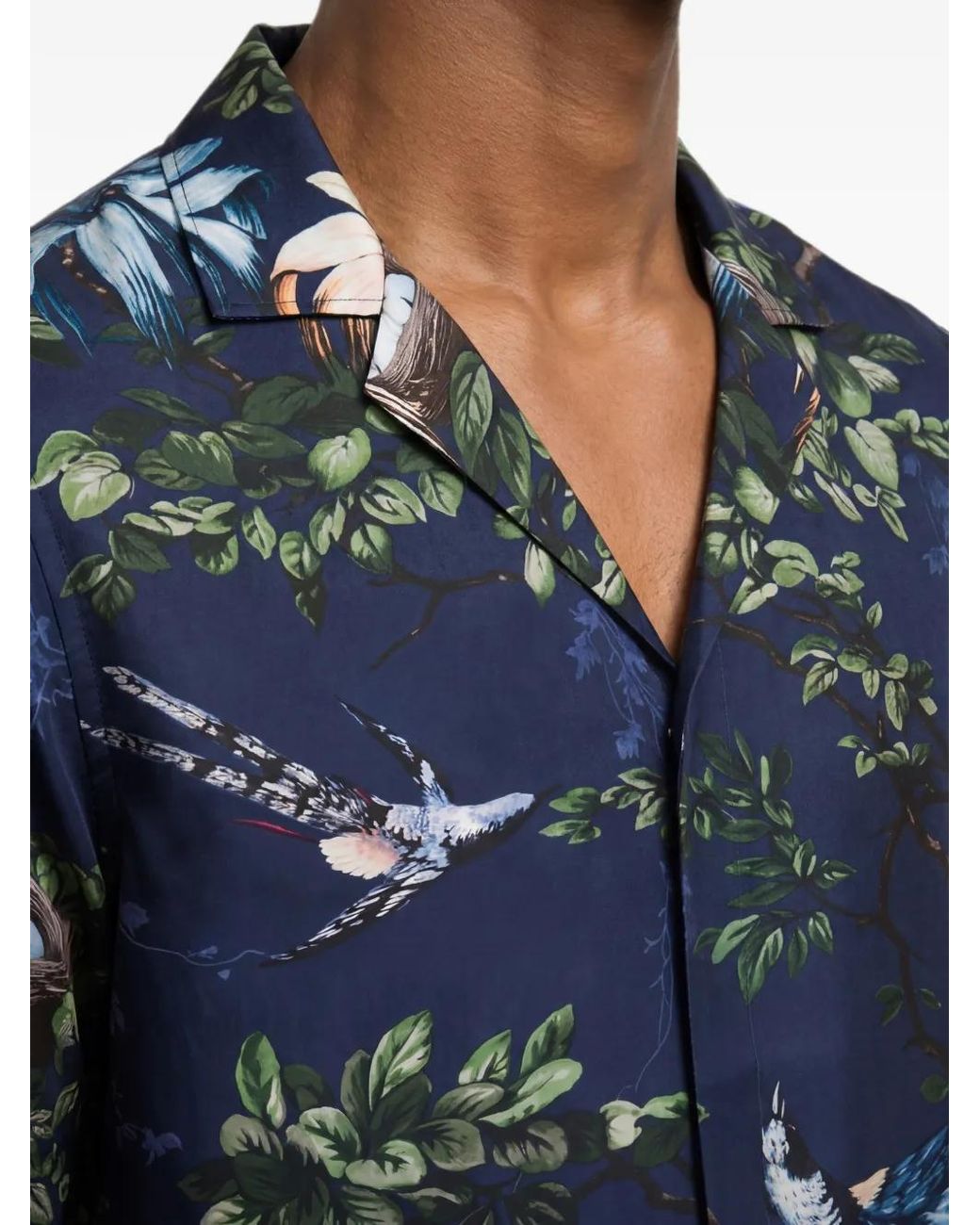 Orlebar Brown Blue Maitan Floral-Print Short-Sleeved Silk Shirt for men
