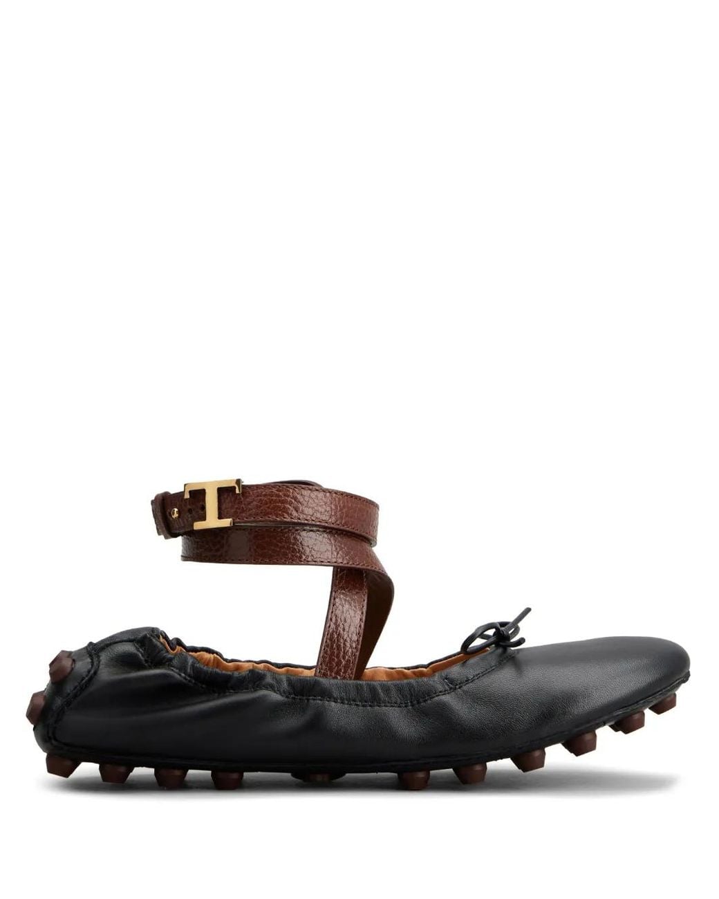 Tod's Black Premium Leather Gommino Ballerina Shoes.