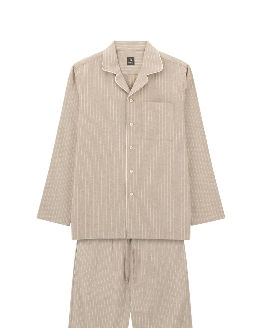 Boggi Natural Pajamas Pinstripe Cotton Flannel for men