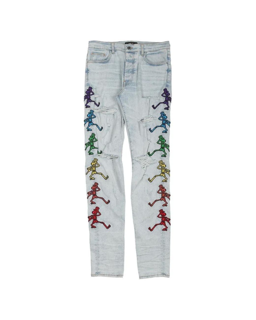 Amiri Blue Grateful Dead Patched Distressed Jeans for men