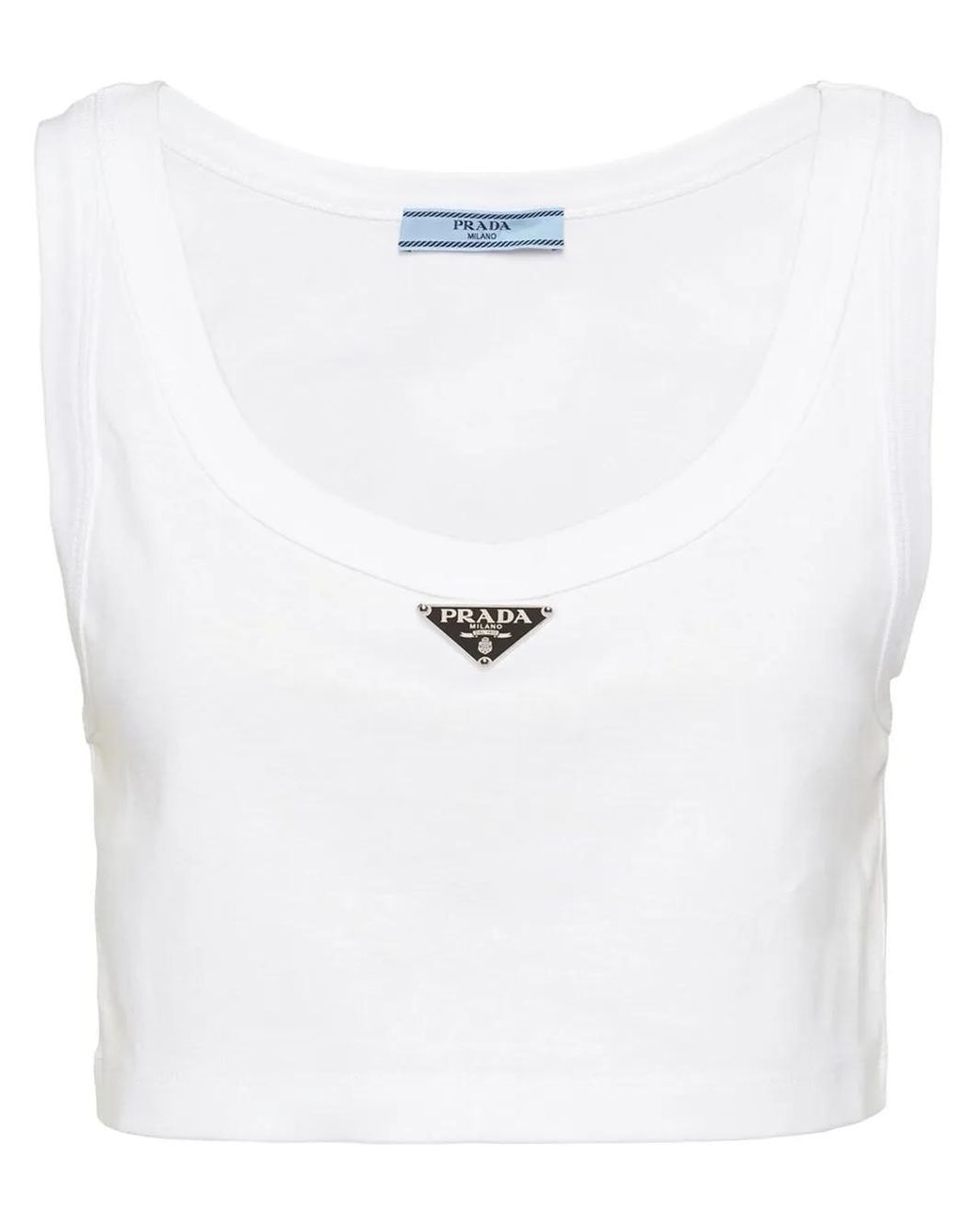 Prada White Cotton Triangle Crop Top