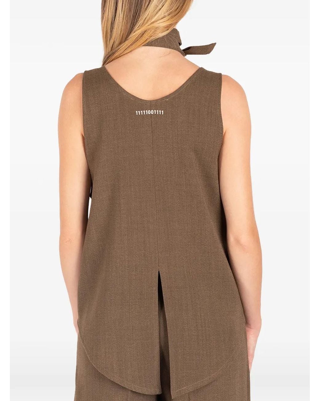 Societe Anonyme Brown Tuxedo Neck-Tie Sleeveless Top