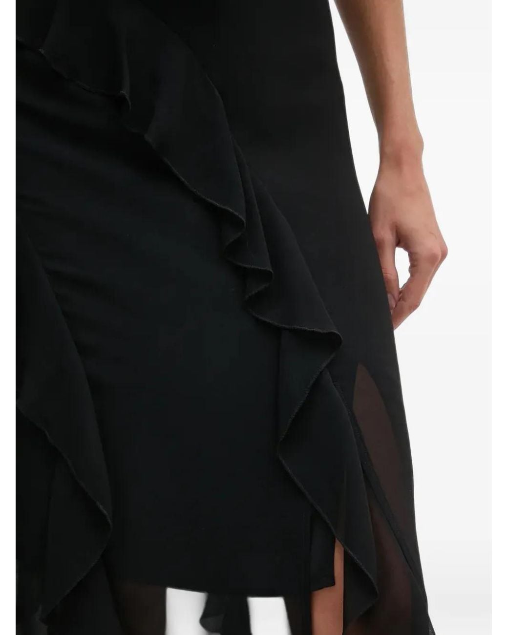 Sisley Black Mid Ruffled Front-Slit Skirt