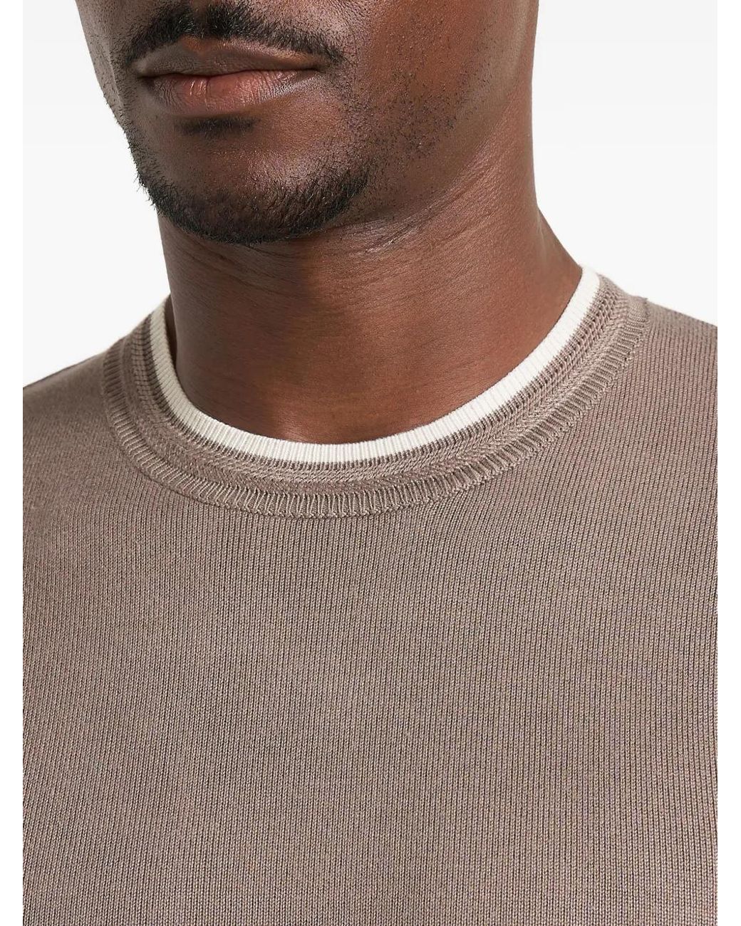 Manière De Voir Brown Wyatt Contrast Knit T-Shirt for men