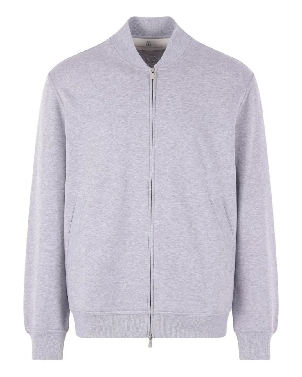 Brunello Cucinelli Purple Techno Cotton French Terry Sweatshirt With Zipper for men
