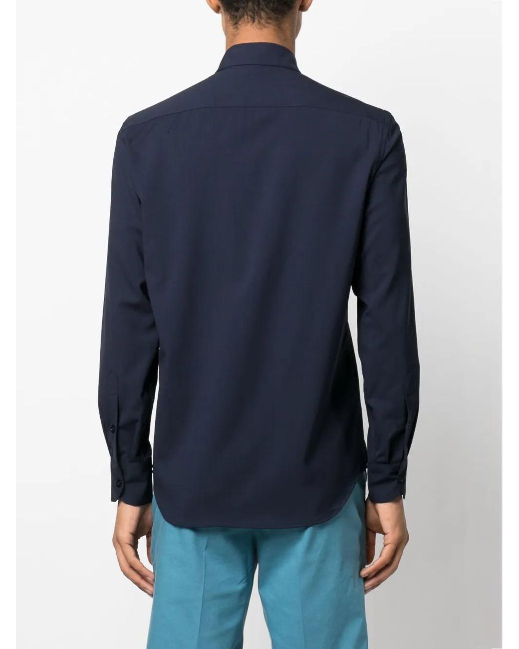 PT Torino Blue Straight-Point Collar Wool Shirt for men