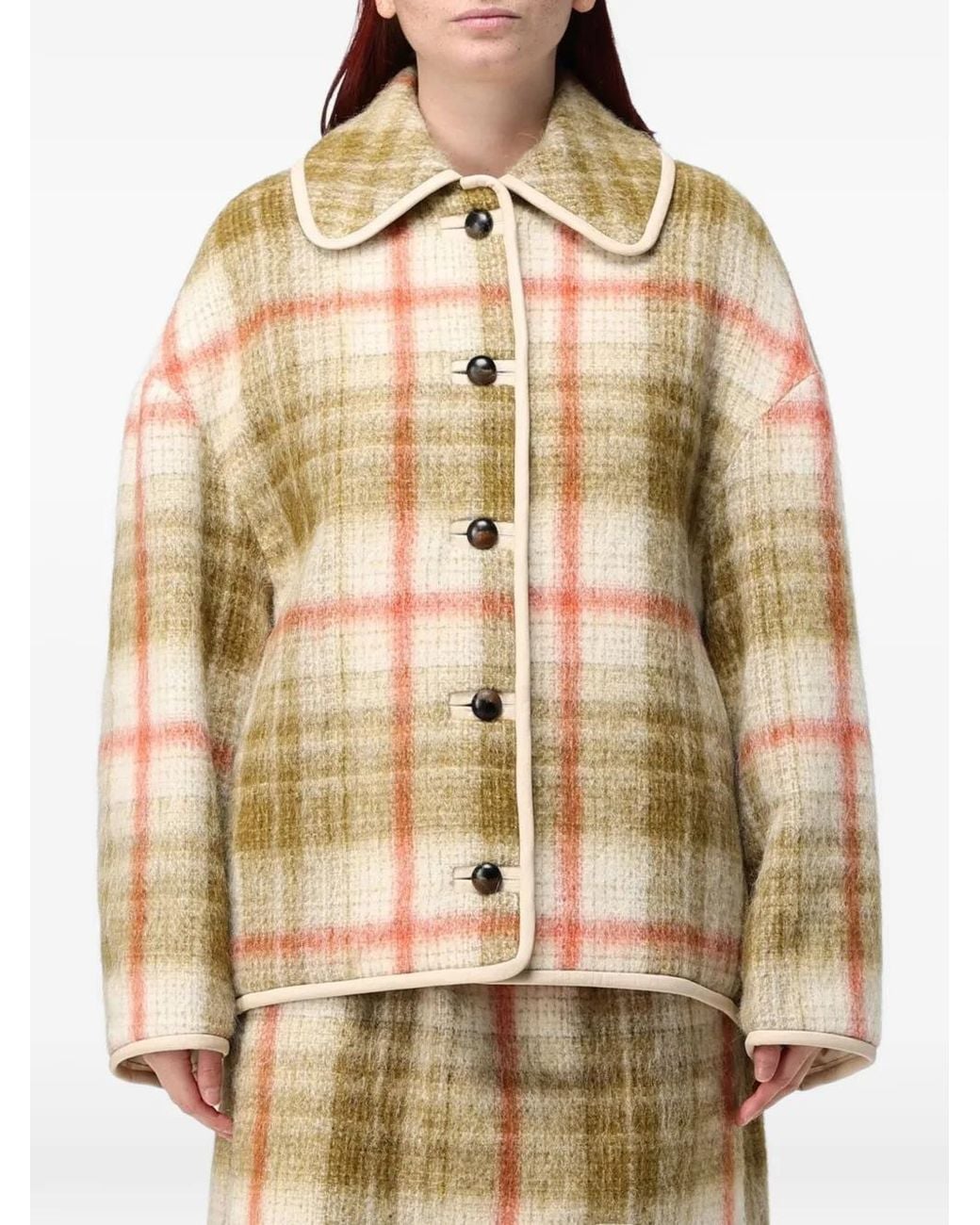 Tela Natural Check-Pattern Peter-Pan Collar Jacket