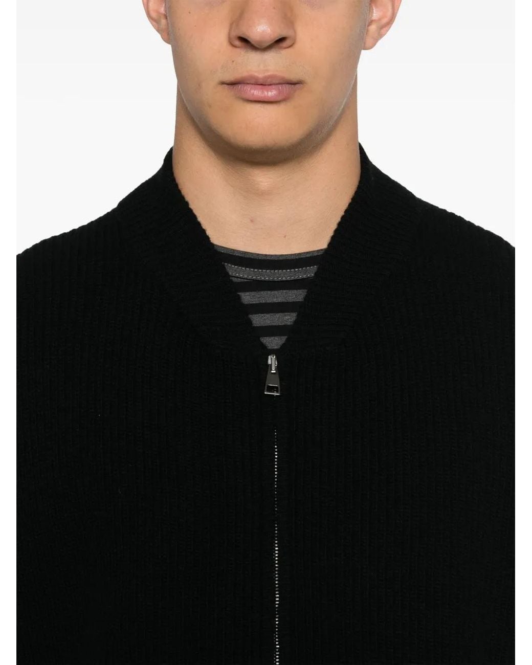 Roberto Collina Black Ribbed Cardigan for men