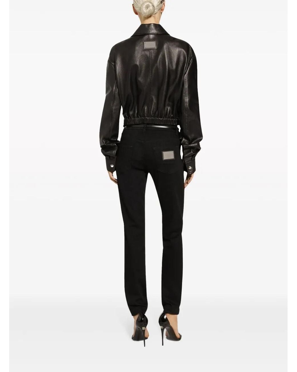Dolce & Gabbana Black Logo-Appliqué Leather Jacket