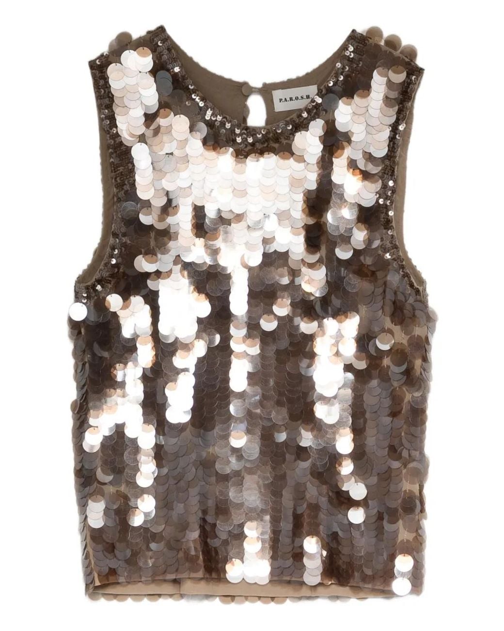 P.A.R.O.S.H. Brown Sequin-Embellished Sleeveless Blouse